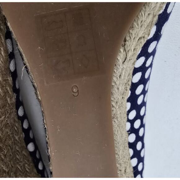 Tory Burch Dory Navy/White Polka Dot Wedge Espadrille Women's Bow Peep Toe Sz 9 - Picture 10 of 10